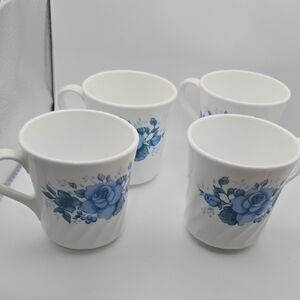 💙 Vintage Blue Floral Mugs | Set of 4 | Corning USA | Cottagecore Kitchen 💙